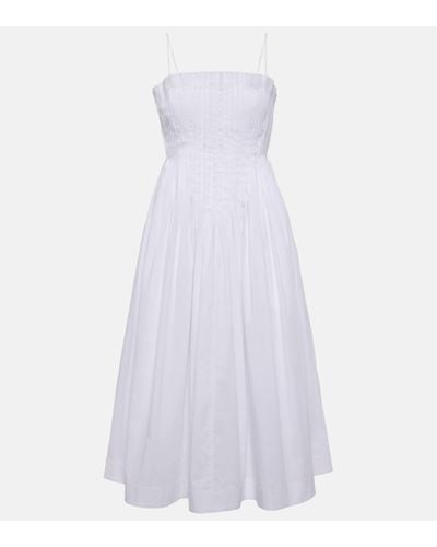STAUD Bella Cotton Poplin Midi Dress - White