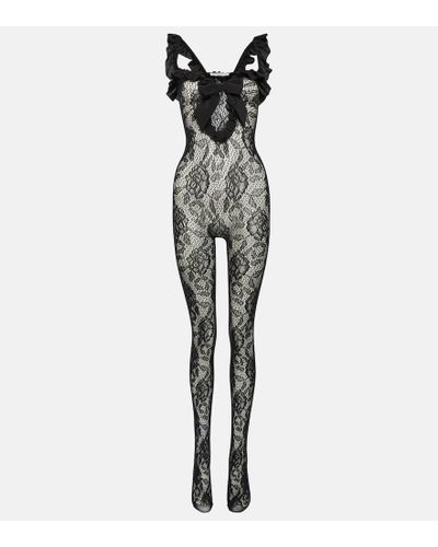 Alessandra Rich Floral Lace Catsuit - Black