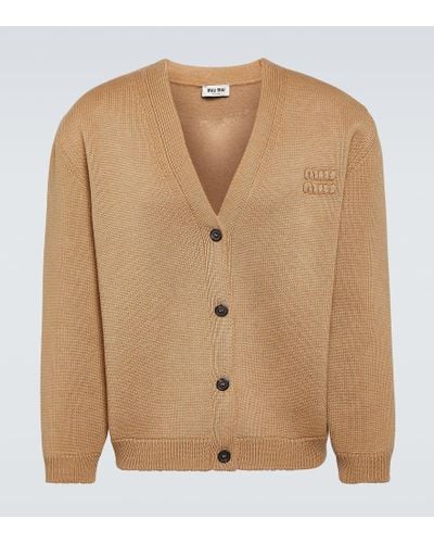 Miu Miu Cardigan in misto lana con logo - Marrone