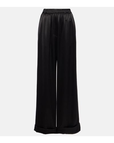 Dolce & Gabbana High-rise Silk-blend Wide-leg Trousers - Black