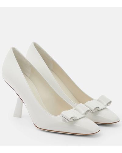 Ferragamo Vara Patent Leather Court Shoes - White