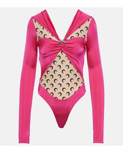 Marine Serre Regenerated Jersey Bodysuit - Pink