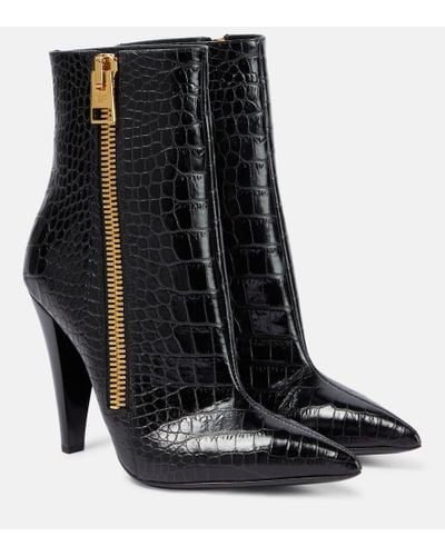 Tom Ford Croc-effect Leather Ankle Boots - Black