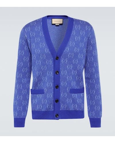 Gucci Cardigan de lana con GG en jacquard - Azul
