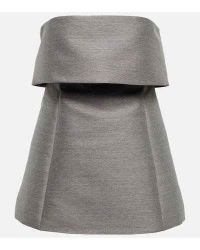 Totême Strapless Cotton And Wool-blend Top - Grey