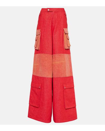DIDU High-rise Wide-leg Cotton Trousers - Red