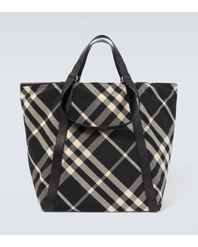 Burberry Check Leather-trimmed Tote Bag - Black