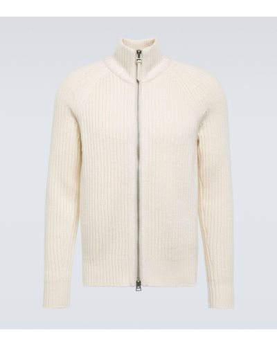 Tom Ford Ribbed-knit Wool And Cashmere Cardigan - Natural