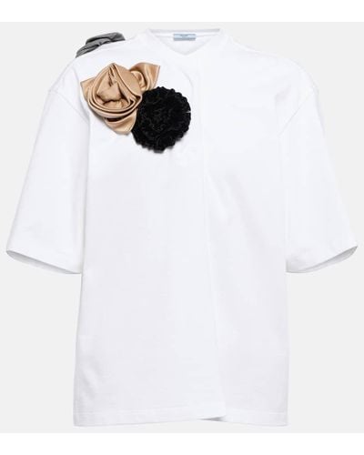 Prada T-shirt in jersey di cotone con decorazioni - Bianco