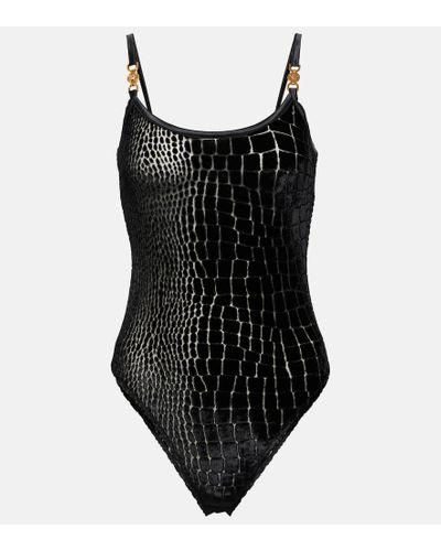 Versace Animal Print Silk Bodysuit. - Black