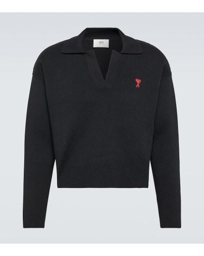 Ami Paris Ami De Cour Cotton-blend Polo Sweater - Black