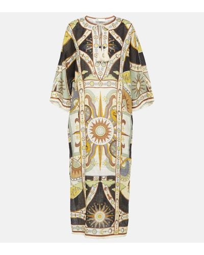 Tory Burch Vestido midi de lino estampado - Metálico