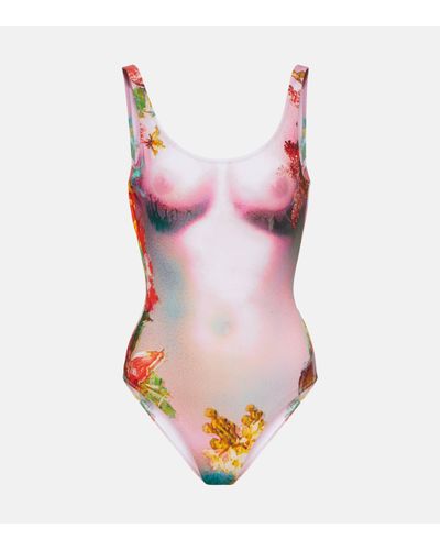 Jean Paul Gaultier Flower Collection Printed Swimsuit - Pink