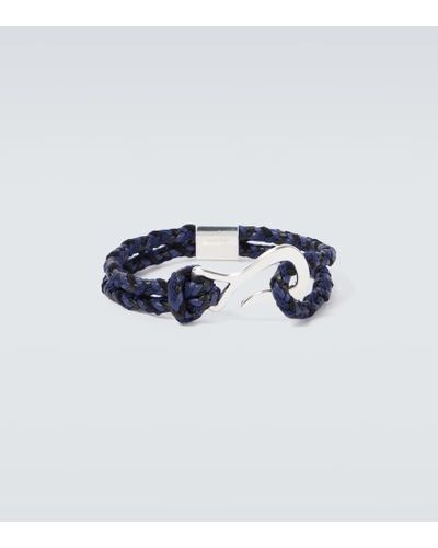 Bottega Veneta Sterling Silver And Leather Bracelet - Blue