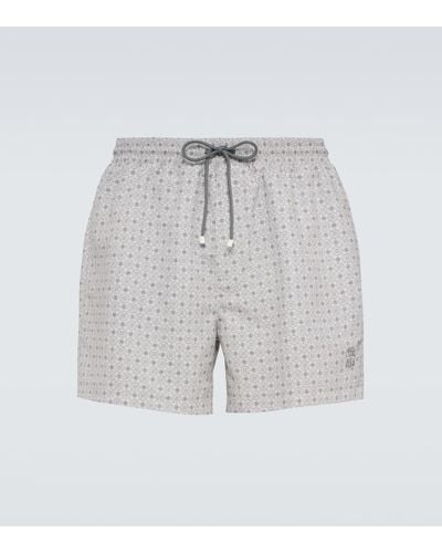 Brunello Cucinelli Bedruckte Badeshorts - Weiß