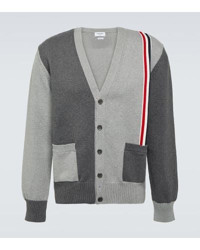 Thom Browne Rwb Stripe Colorblocked Cotton Cardigan - Gray