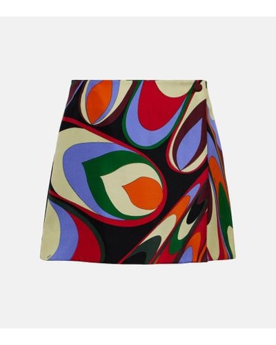 Emilio Pucci Onde Silk Twill Miniskirt - Red