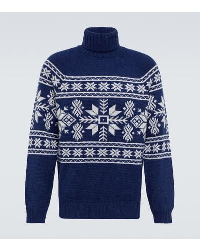 Brunello Cucinelli Jacquard Turtleneck Cashmere Sweater - Blue
