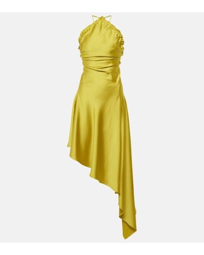 The Attico Feather-trimmed Satin Gown - Yellow