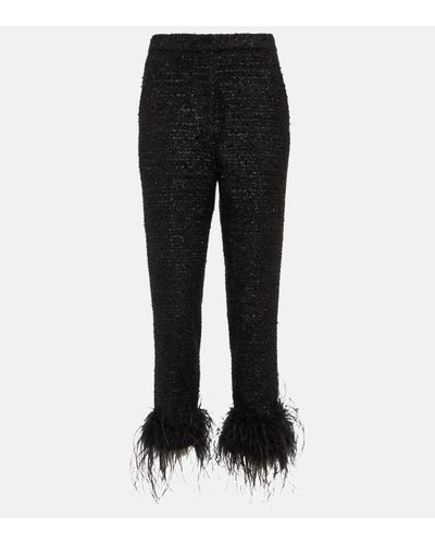 Rebecca Vallance Jourdan Feather-trimmed Boucle Trousers - Black