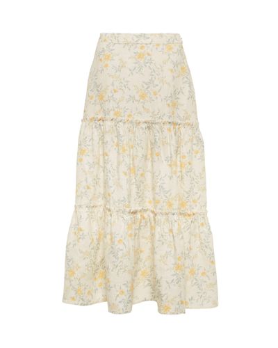 Polo Ralph Lauren Floral Linen Midi Skirt - Natural