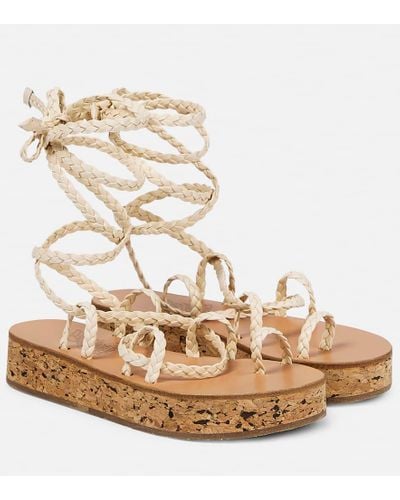 Ancient Greek Sandals Caryatis Leather Platform Sandals - Metallic