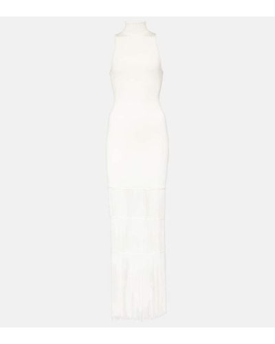 Khaite Zare Fringed Ribbed-knit Maxi Dress - White