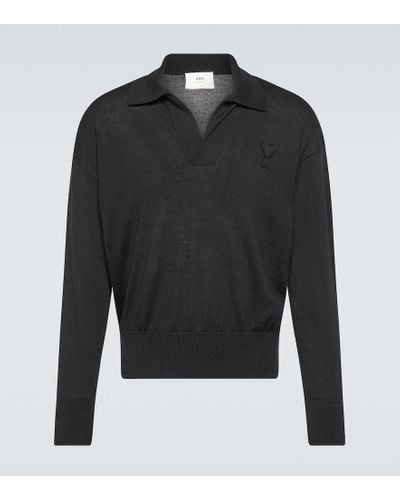 Ami Paris Ami De Cour Wool Polo Sweater - Black