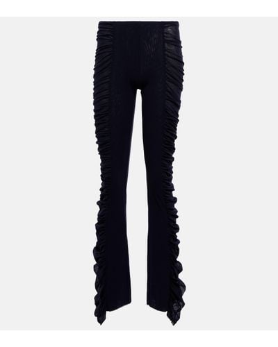 Jean Paul Gaultier Ruched Low-rise Skinny Mesh Trousers - Blue