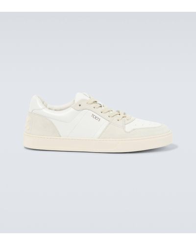 Tod's Logo Suede-trimmed Leather Trainers - White