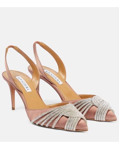Aquazzura Gatsby Embellished Satin Slingback Court Shoes - Pink