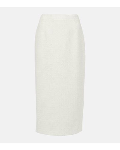 Alessandra Rich Checked Tweed Boucle Pencil Skirt - White