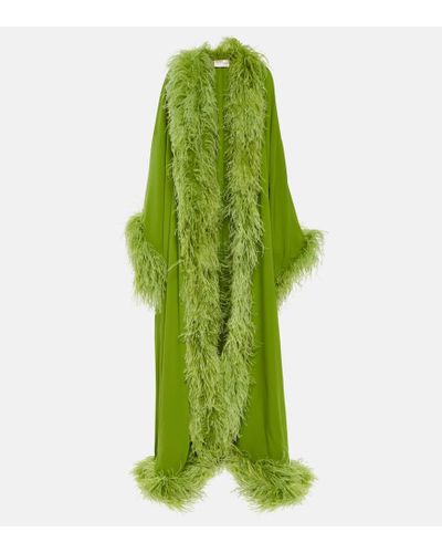 Valentino Caftan de seda con plumas - Verde