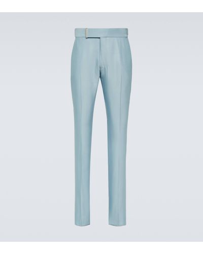 Tom Ford Pantalon de costume Atticus II en soie - Bleu