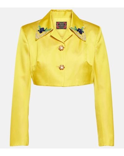 Miss Sohee Embellished Jacket And Crop Top Set - Yellow