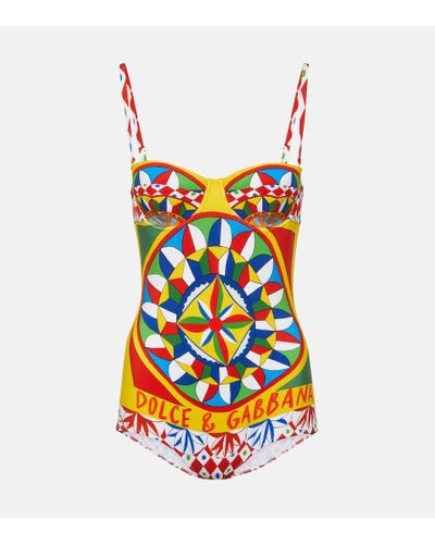 Dolce & Gabbana Carretto-print Balconette One-piece Swimsuit - Multicolor