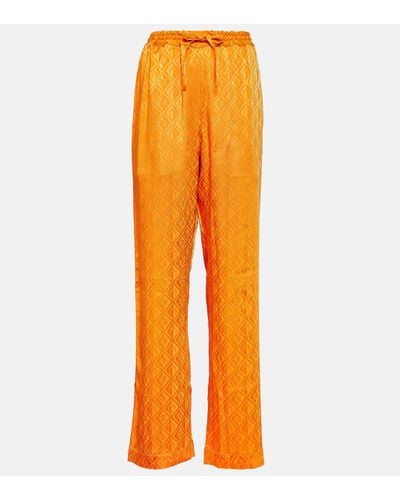 Marine Serre Pantalon de pyjama Moon Diamant en satin - Orange