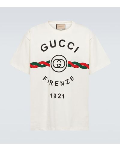 Gucci T-Shirt aus Baumwolljersey mit " Firenze 1921" - Weiß