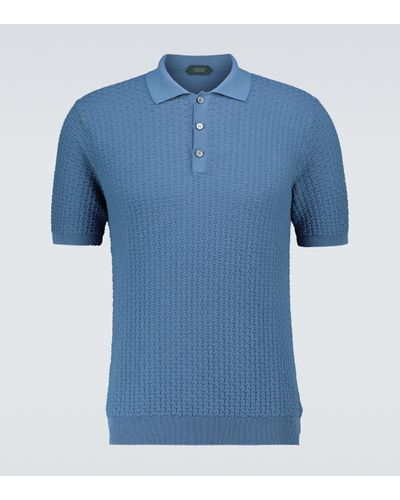 Zanone Gestricktes Poloshirt aus Baumwolle - Blau