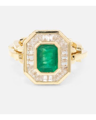 SHAY Halo Mini 18kt Gold Ring With Emerald And Diamonds - Green