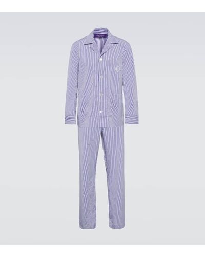 Ralph Lauren Purple Label Pigiama in popeline di cotone a righe - Blu