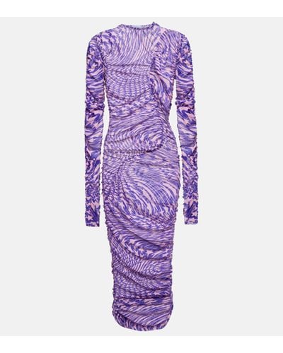 Mugler Ruched Mesh Midi Dress - Purple