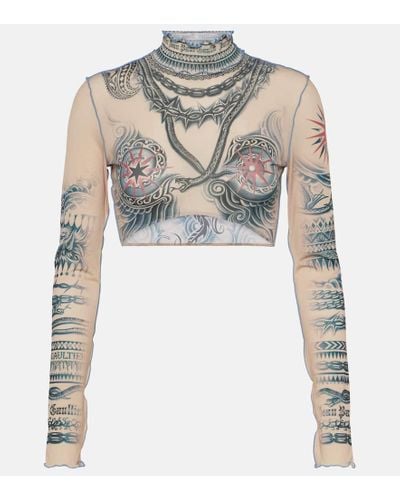 Jean Paul Gaultier Top cropped Tattoo Collection con stampa - Multicolore