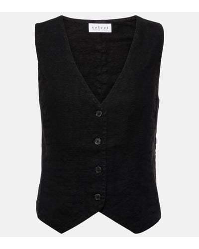 Velvet Mylie Linen Vest - Black