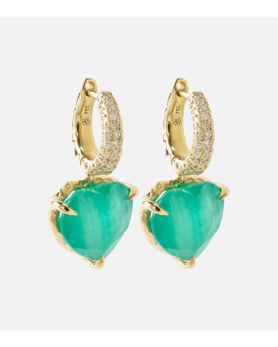 Octavia Elizabeth Micro Yana Hoop 18kt Gold Earrings With Emeralds And Diamonds - Blue