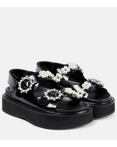 Simone Rocha Faux Pearl-embellished Leather Platform Sandals - Black