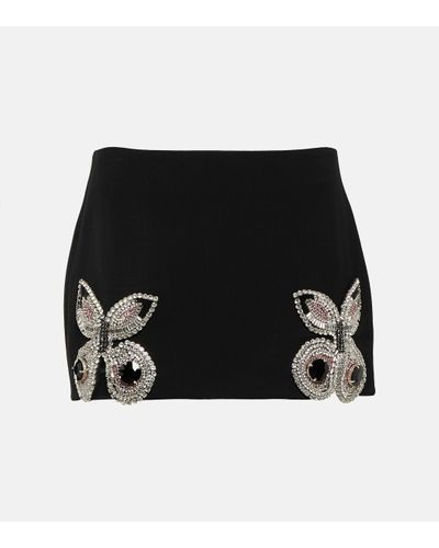Area Embellished Wool Miniskirt - Black
