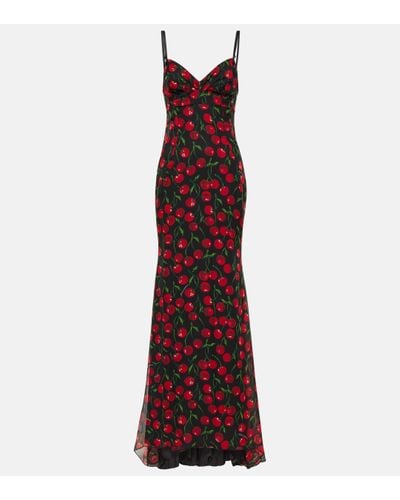 Dolce & Gabbana Robe longue imprimee en soie - Rouge
