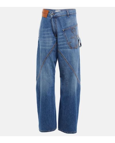 JW Anderson Jeans a gamba larga con ricamo - Blu