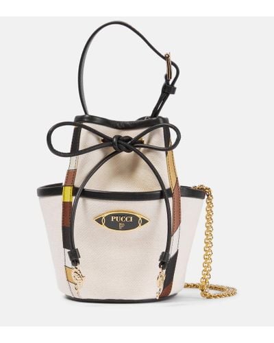 Emilio Pucci Bucket-Bag aus Baumwoll-Canvas - Weiß